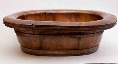 CHINESE METAL BANDED WOODEN BABIES BATH C 1900