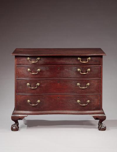CHIPPENDALE BALL AND CLAW FOOT OXBOW CHEST OF DRAWERS