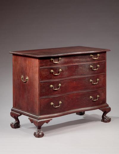 CHIPPENDALE BALL AND CLAW FOOT OXBOW CHEST OF DRAWERS