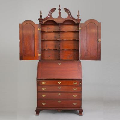 CHIPPENDALE SCROLL TOP SECRETARY AND BOOKCASE