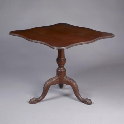 CHIPPENDALE TILT TOP CARVED TEA TABLE