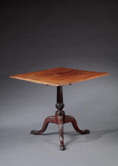 CHIPPENDALE TILT TOP TEA TABLE WITH A SQUARE MOLDED TOP