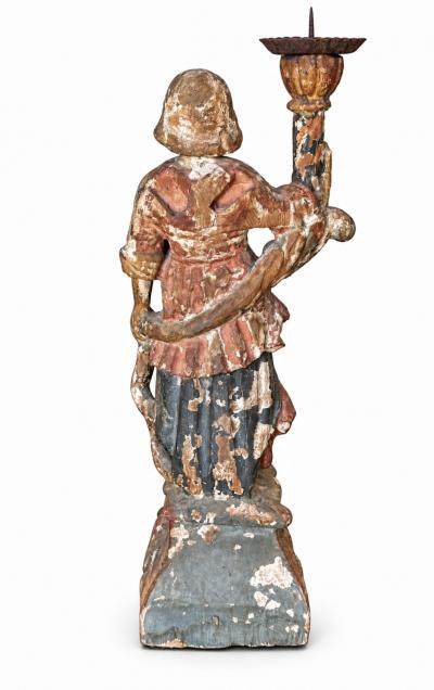 CIRCA 1650 1700 Italian Baroque Carved Wood Angel Figure Candlesticks