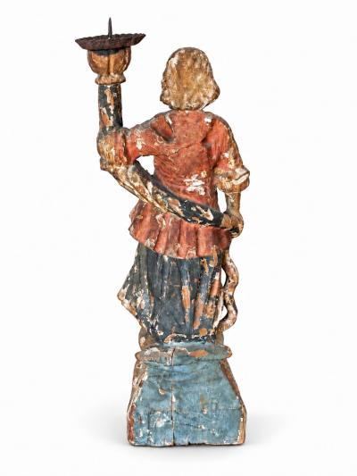CIRCA 1650 1700 Italian Baroque Carved Wood Angel Figure Candlesticks