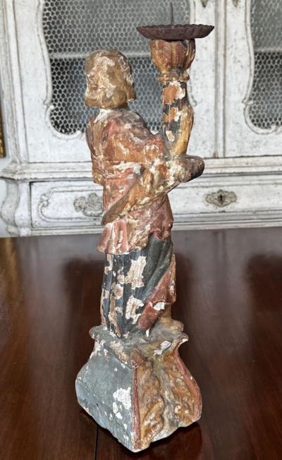 CIRCA 1650 1700 Italian Baroque Carved Wood Angel Figure Candlesticks