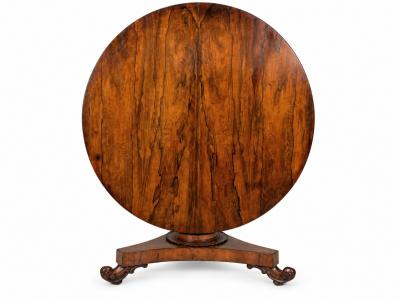 CIRCA 1820 REGENCY ROSEWOOD TILT TOP CENTER TABLE w TRIPOD BASE
