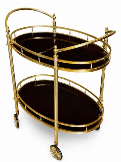 CIRCA 1960 TWO TIERED OVAL BRASS SERVING TROLLEY