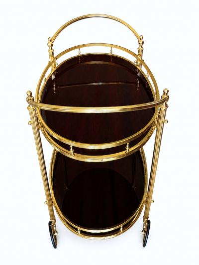 CIRCA 1960 TWO TIERED OVAL BRASS SERVING TROLLEY