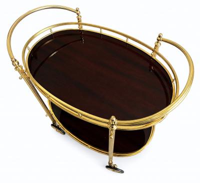 CIRCA 1960 TWO TIERED OVAL BRASS SERVING TROLLEY