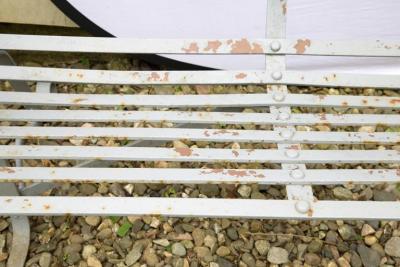 CLASSIC ENGLISH EDWARDIAN WROUGHT IRON STRAP STYLE GARDEN BENCH