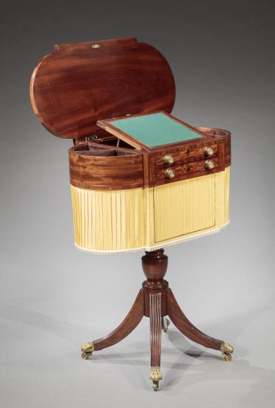 CLASSICAL INLAID MAHOGANY ASTRAGAL END WORK TABLE