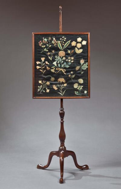 CLASSICAL POLESCREEN WITH A SILK FLORAL NEEDLEWORK