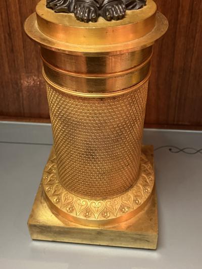 CLAUDE FRANCOIS RABIAT EXTRAORDINARY PAIR OF FIRE GILT AND DARK BRONZE GODDESS SIX LIGHT CANDELABRA