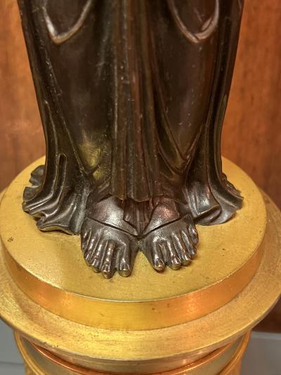 CLAUDE FRANCOIS RABIAT EXTRAORDINARY PAIR OF FIRE GILT AND DARK BRONZE GODDESS SIX LIGHT CANDELABRA