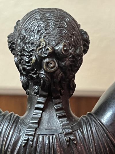 CLAUDE FRANCOIS RABIAT EXTRAORDINARY PAIR OF FIRE GILT AND DARK BRONZE GODDESS SIX LIGHT CANDELABRA