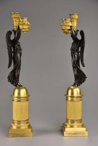CLAUDE FRANCOIS RABIAT Pair of French Empire bronze gilt bronze candelabra signed Rabiat