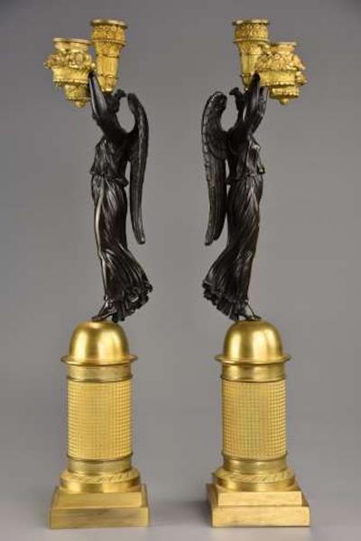 CLAUDE FRANCOIS RABIAT Pair of French Empire bronze gilt bronze candelabra signed Rabiat
