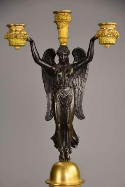 CLAUDE FRANCOIS RABIAT Pair of French Empire bronze gilt bronze candelabra signed Rabiat