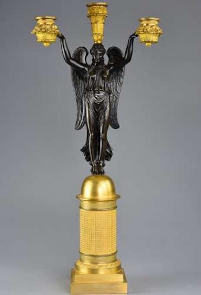 CLAUDE FRANCOIS RABIAT Pair of French Empire bronze gilt bronze candelabra signed Rabiat