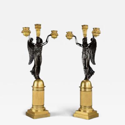 CLAUDE FRANCOIS RABIAT Pair of French Empire bronze gilt bronze candelabra signed Rabiat