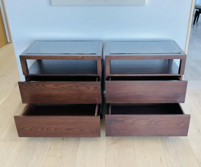 Cain Modern Pair of Nightstands by Cain Modern Made in Solid Oak and Bronzed Lucite