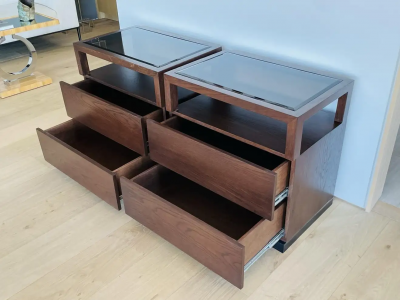 Cain Modern Pair of Nightstands by Cain Modern Made in Solid Oak and Bronzed Lucite