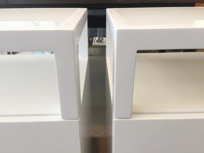 Cain Modern Pair of White Lacquer Lucite and Glass Nightstands by Cain Modern