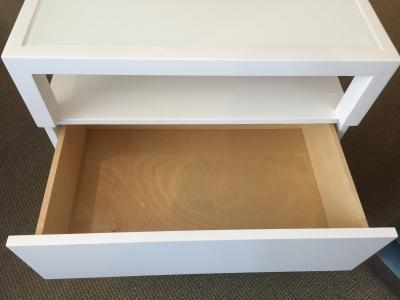 Cain Modern Pair of White Lacquer Lucite and Glass Nightstands by Cain Modern