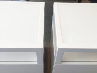 Cain Modern Pair of White Lacquer Lucite and Glass Nightstands by Cain Modern