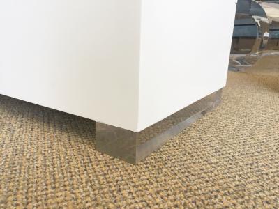 Cain Modern Pair of White Lacquer Lucite and Glass Nightstands by Cain Modern