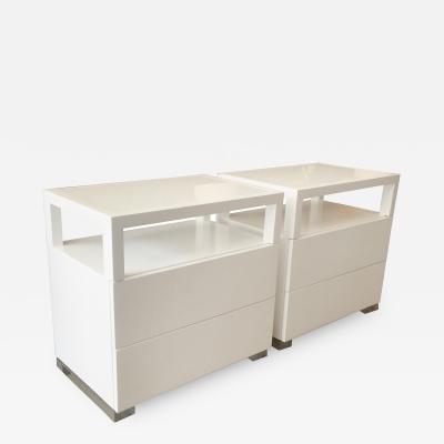 Cain Modern Pair of White Lacquer Lucite and Glass Nightstands by Cain Modern