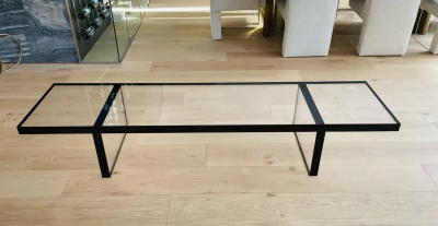 Cain Modern Thick Lucite Coffee Table Bench in Clear Black Lucite