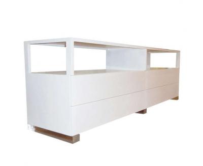 Cain Originals Modern White Oak and Lucite Dresser with Milk Glass