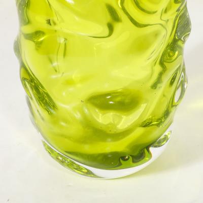 Caleb Siemon Modernist Hand Blown Undulating Art Glass Peridot Green Vase signed Caleb Siemon