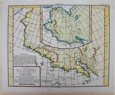 California 18th Century Hand colored Map by de Vaugondy