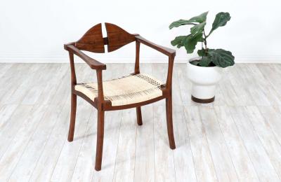 California Modern Walnut Cane Arm Chair by Gene L Hackleman