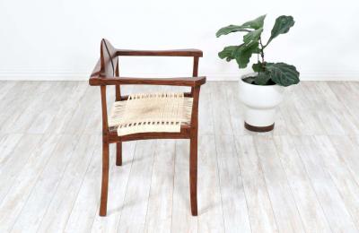 California Modern Walnut Cane Arm Chair by Gene L Hackleman