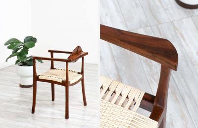 California Modern Walnut Cane Arm Chair by Gene L Hackleman