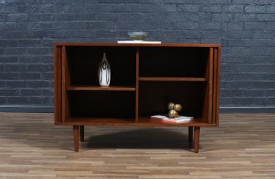 California Modern Walnut Tambour Door Credenza by Barzilay