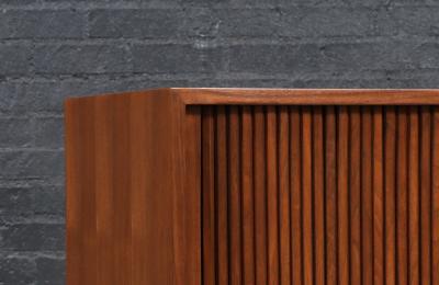 California Modern Walnut Tambour Door Credenza by Barzilay