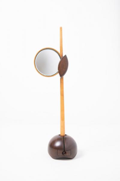 California Studio Craft Handheld Boudouir Mirror on Walnut Stand w Ring Drawer