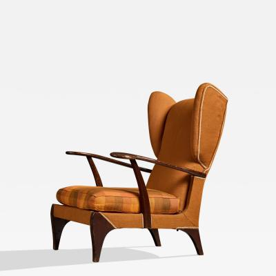 Camea Lounge Chair with Wood and Fabric Italy 1950s