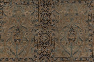 Camel and Pastel Blue Antique Persian Kirman Rug