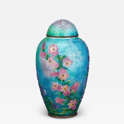 Camille Faur Blue Pink Snapdragons Vase With Cover By Camille Faur 