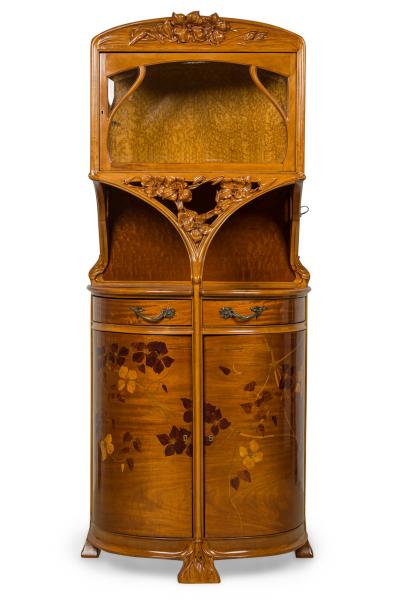Camille Gauthier Camille Gauthier French Art Nouveau Floral Marquetry Display Cabinet Vitrine