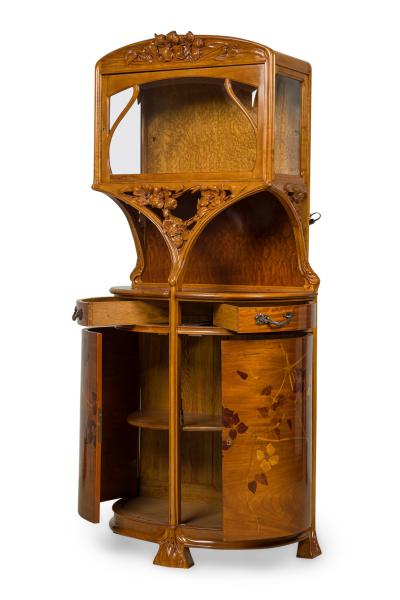 Camille Gauthier Camille Gauthier French Art Nouveau Floral Marquetry Display Cabinet Vitrine