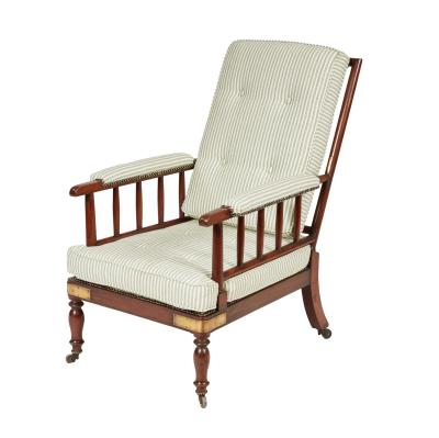 Campaign Armchair in Green Ticking