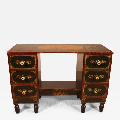 Campaign Marine Pedestal Desk With Polychrome Wood