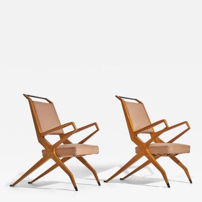 Campo Graffi Attribution Lounge Chairs with Ash Wood and Vinyl c 1955