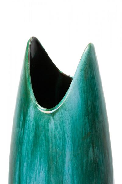 Canadian Mid Century Tapered Scooped Rim Multi Tonal Green Drip Glazed Ceramic V
